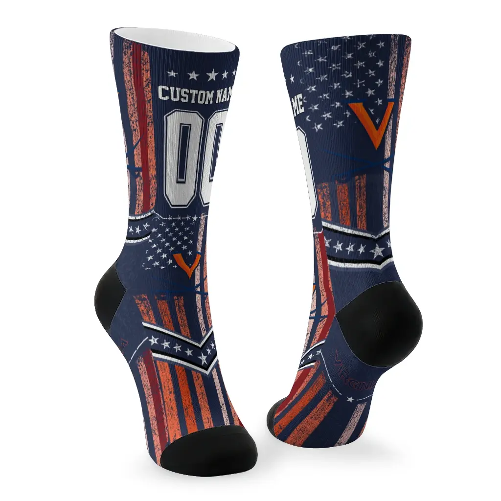 Virginia Cavaliers Socks Personalized Star Stripes Blue White Fashion Forward Virginia Cavaliers Socks Personalized Star Stripes Blue White Fashion Forward