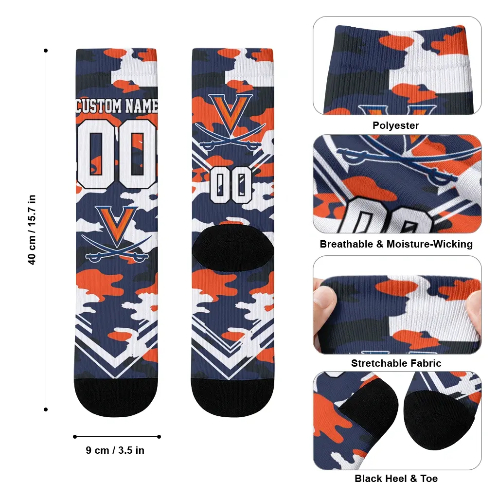 Virginia Cavaliers Socks Personalized Woodland Camo Blue High Quality Virginia Cavaliers Socks Personalized Woodland Camo Blue High Quality