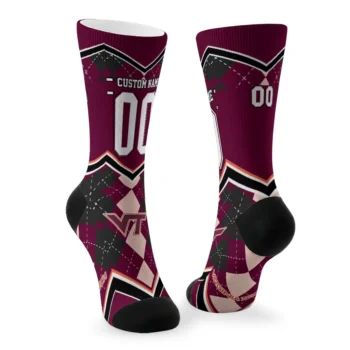 Virginia Tech Hokies Socks Customized Argyle Pattern Maroon Fashion Forward