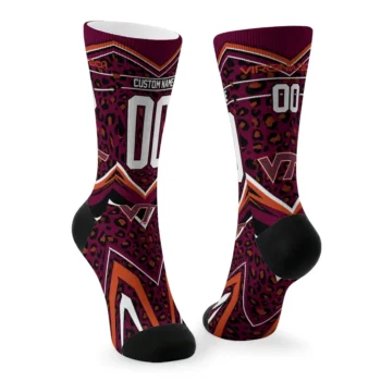 Virginia Tech Hokies Socks Customized Leopard Print Maroon Black Fashion Forward