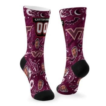 Virginia Tech Hokies Socks Customized Scattered Icons Maroon Fashion Forward