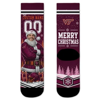 Virginia Tech Hokies Socks Customized Snowy Scene Maroon White Best Selling