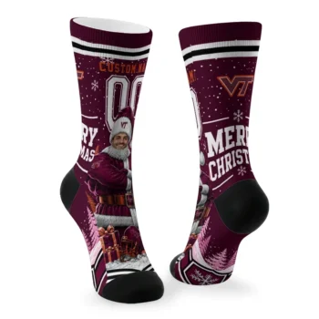 Virginia Tech Hokies Socks Customized Snowy Scene Maroon White Fashion Forward