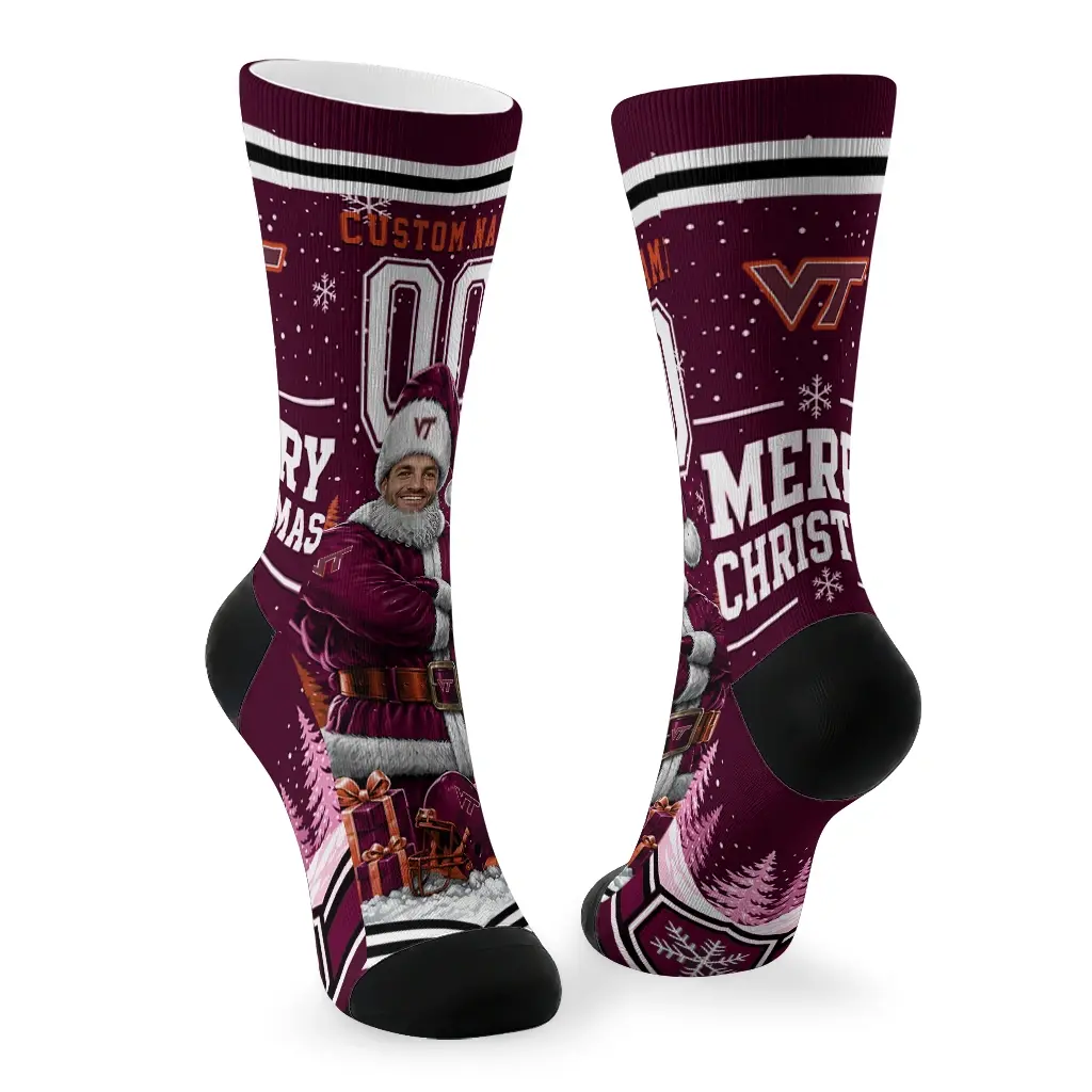 Virginia Tech Hokies Socks Customized Snowy Scene Maroon White Fashion Forward Virginia Tech Hokies Socks Customized Snowy Scene Maroon White Fashion Forward
