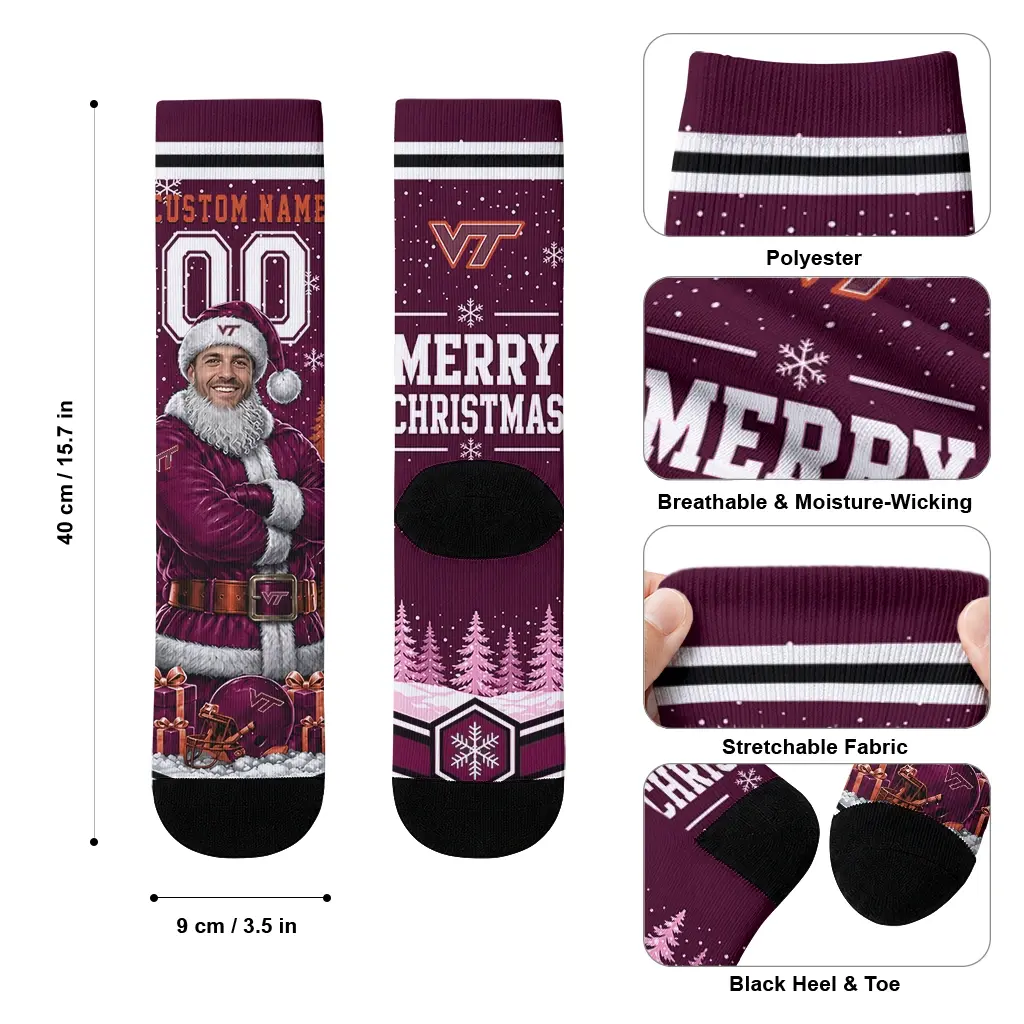 Virginia Tech Hokies Socks Customized Snowy Scene Maroon White High Quality Virginia Tech Hokies Socks Customized Snowy Scene Maroon White High Quality