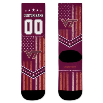 Virginia Tech Hokies Socks Customized Star Stripes Maroon White Best Selling