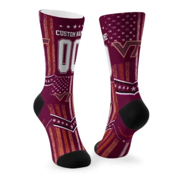 Virginia Tech Hokies Socks Customized Star Stripes Maroon White Fashion Forward