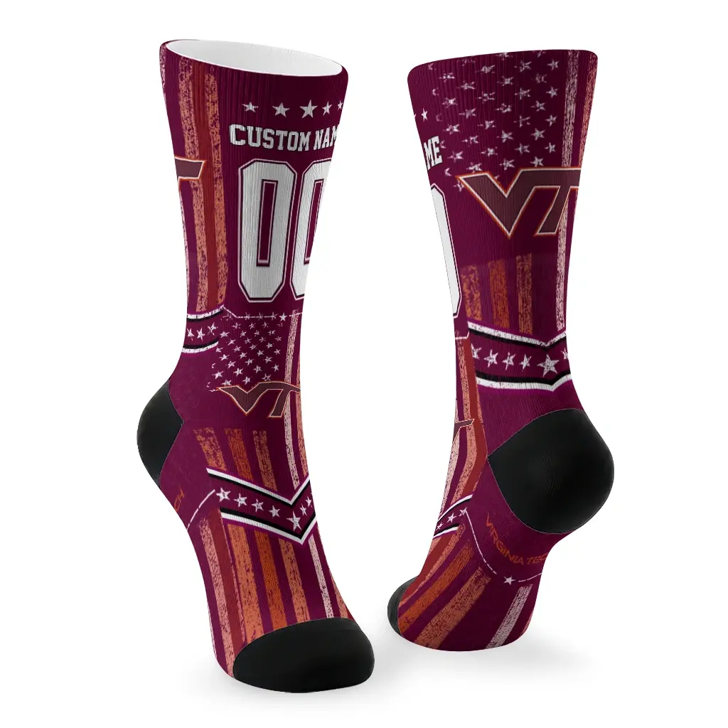 Virginia Tech Hokies Socks Customized Star Stripes Maroon White Fashion Forward Virginia Tech Hokies Socks Customized Star Stripes Maroon White Fashion Forward