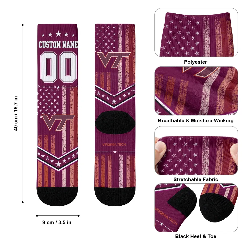 Virginia Tech Hokies Socks Customized Star Stripes Maroon White High Quality Virginia Tech Hokies Socks Customized Star Stripes Maroon White High Quality