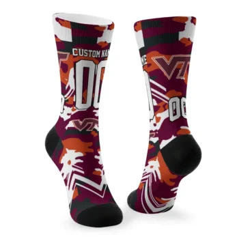 Virginia Tech Hokies Socks Customized Woodland Camo Maroon Fashion Forward