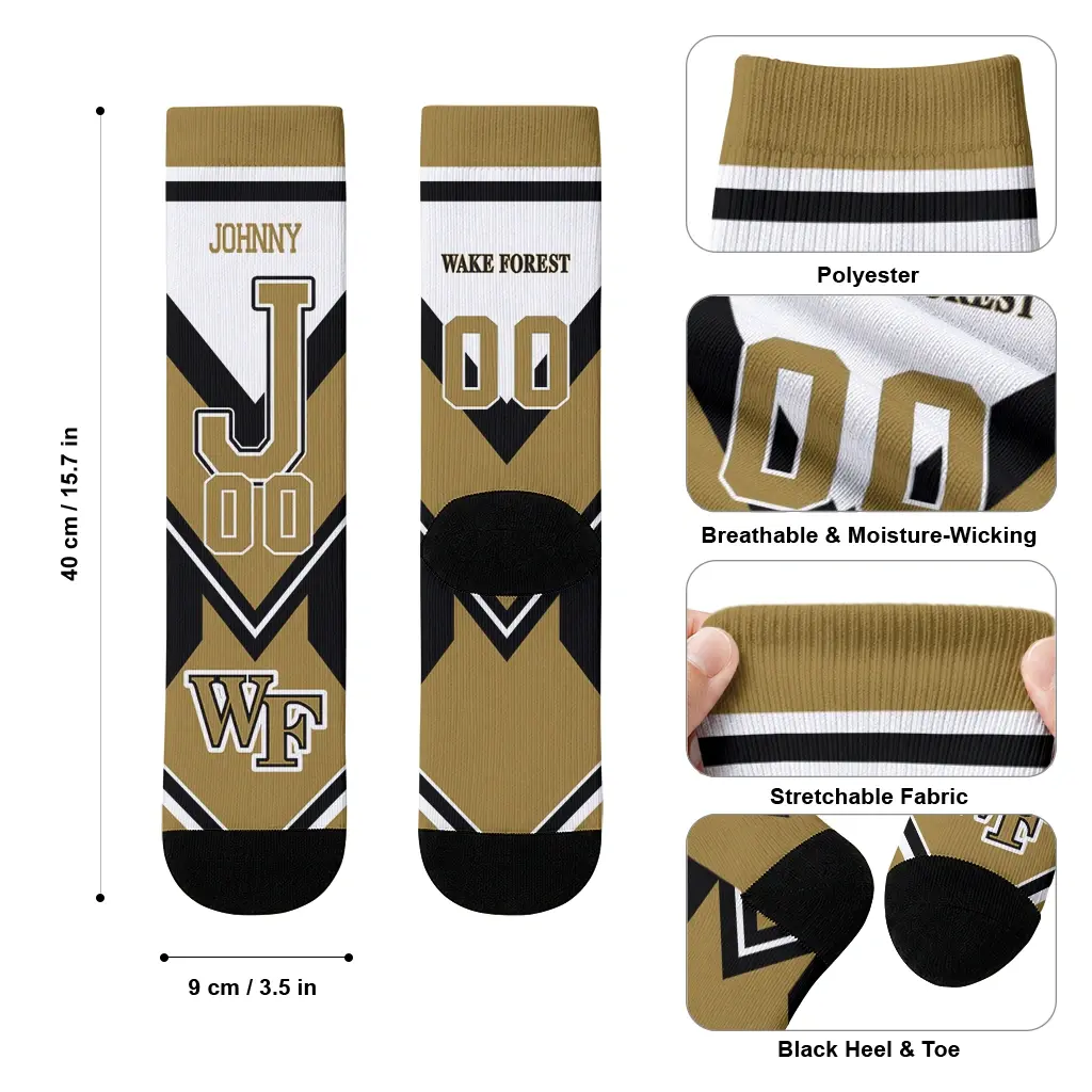 Wake Forest Demon Deacons Socks Personalized Arrow Blocks Gold High Quality Wake Forest Demon Deacons Socks Personalized Arrow Blocks Gold High Quality