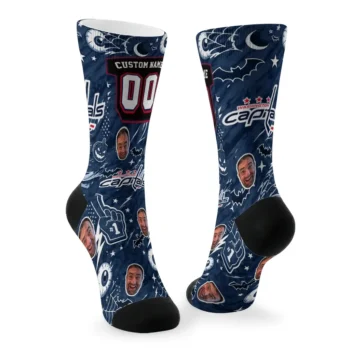 Washington Capitals Socks Custom Scattered Icons Blue Fashion Forward