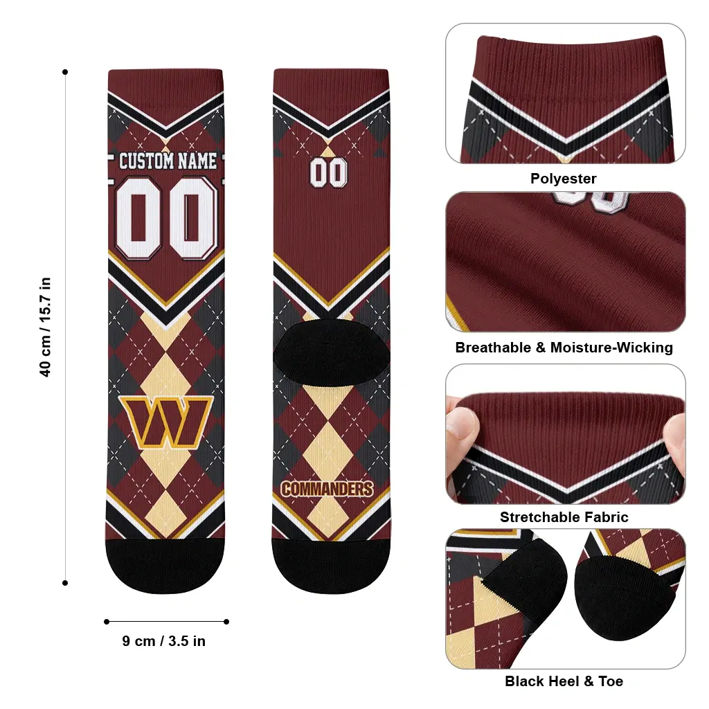 Washington Commanders Socks Custom Argyle Pattern Burgundy High Quality Washington Commanders Socks Custom Argyle Pattern Burgundy High Quality