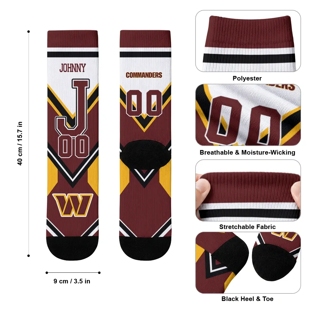 Washington Commanders Socks Customized Arrow Blocks Burgundy High Quality Washington Commanders Socks Customized Arrow Blocks Burgundy High Quality