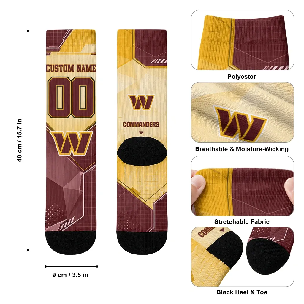 Washington Commanders Socks Personalized Geometric Tech Burgundy High Quality Washington Commanders Socks Personalized Geometric Tech Burgundy High Quality