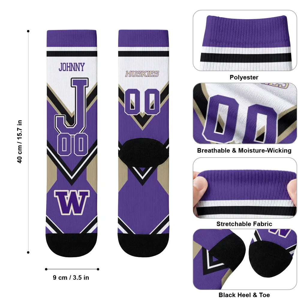 Washington Huskies Socks Personalized Arrow Blocks Purple High Quality Washington Huskies Socks Personalized Arrow Blocks Purple High Quality