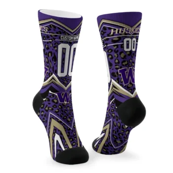 Washington Huskies Socks Personalized Leopard Print Purple Black Fashion Forward