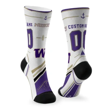 Washington Huskies Socks Personalized Nautical Icons Purple White Fashion Forward