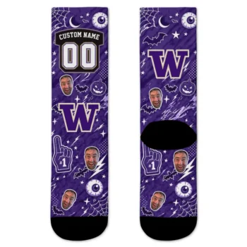 Washington Huskies Socks Personalized Scattered Icons Purple Best Selling