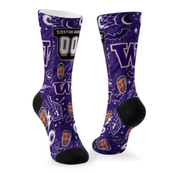Washington Huskies Socks Personalized Scattered Icons Purple Fashion Forward