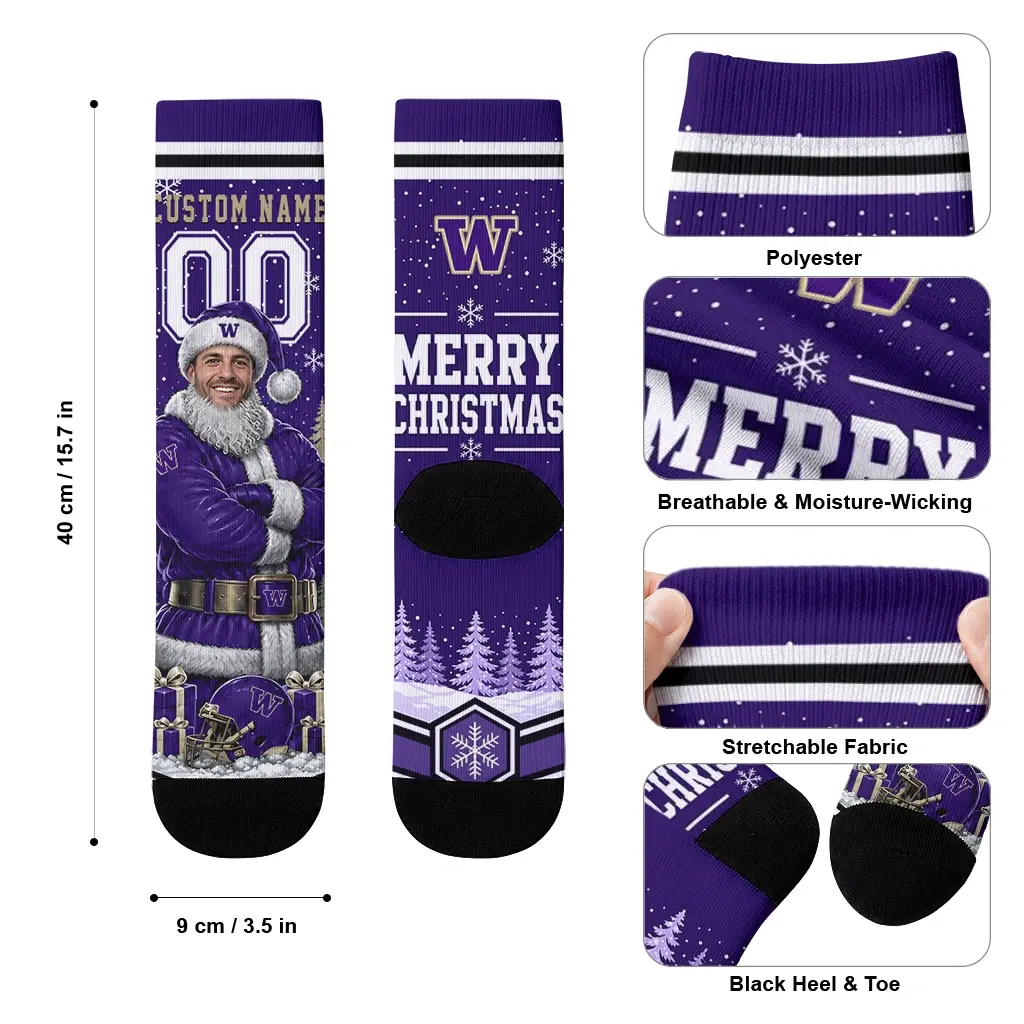 Washington Huskies Socks Personalized Snowy Scene Purple White High Quality Washington Huskies Socks Personalized Snowy Scene Purple White High Quality