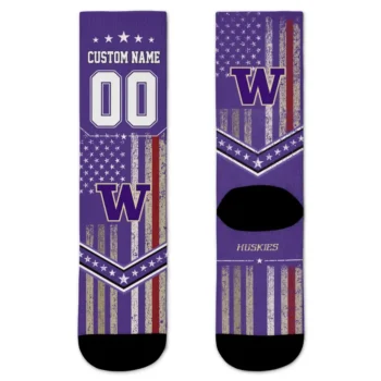 Washington Huskies Socks Personalized Star Stripes Purple White Best Selling