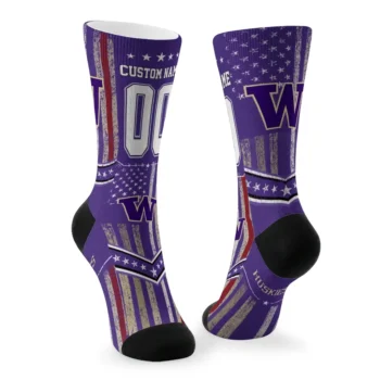 Washington Huskies Socks Personalized Star Stripes Purple White Fashion Forward