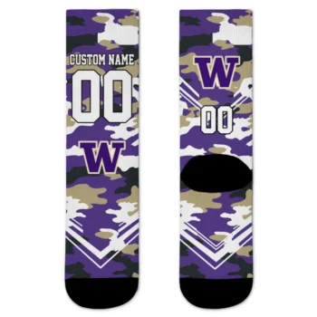 Washington Huskies Socks Personalized Woodland Camo Purple Best Selling
