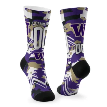 Washington Huskies Socks Personalized Woodland Camo Purple Fashion Forward