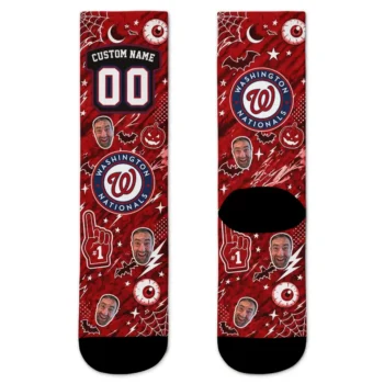 Washington Nationals Socks Custom Scattered Icons Red Best Selling
