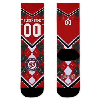 Washington Nationals Socks Customized Argyle Pattern Red Best Selling