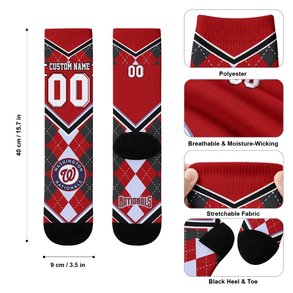 Washington Nationals Socks Customized Argyle Pattern Red High Quality Washington Nationals Socks Customized Argyle Pattern Red High Quality