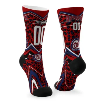 Washington Nationals Socks Personalized Leopard Print Red Black Fashion Forward
