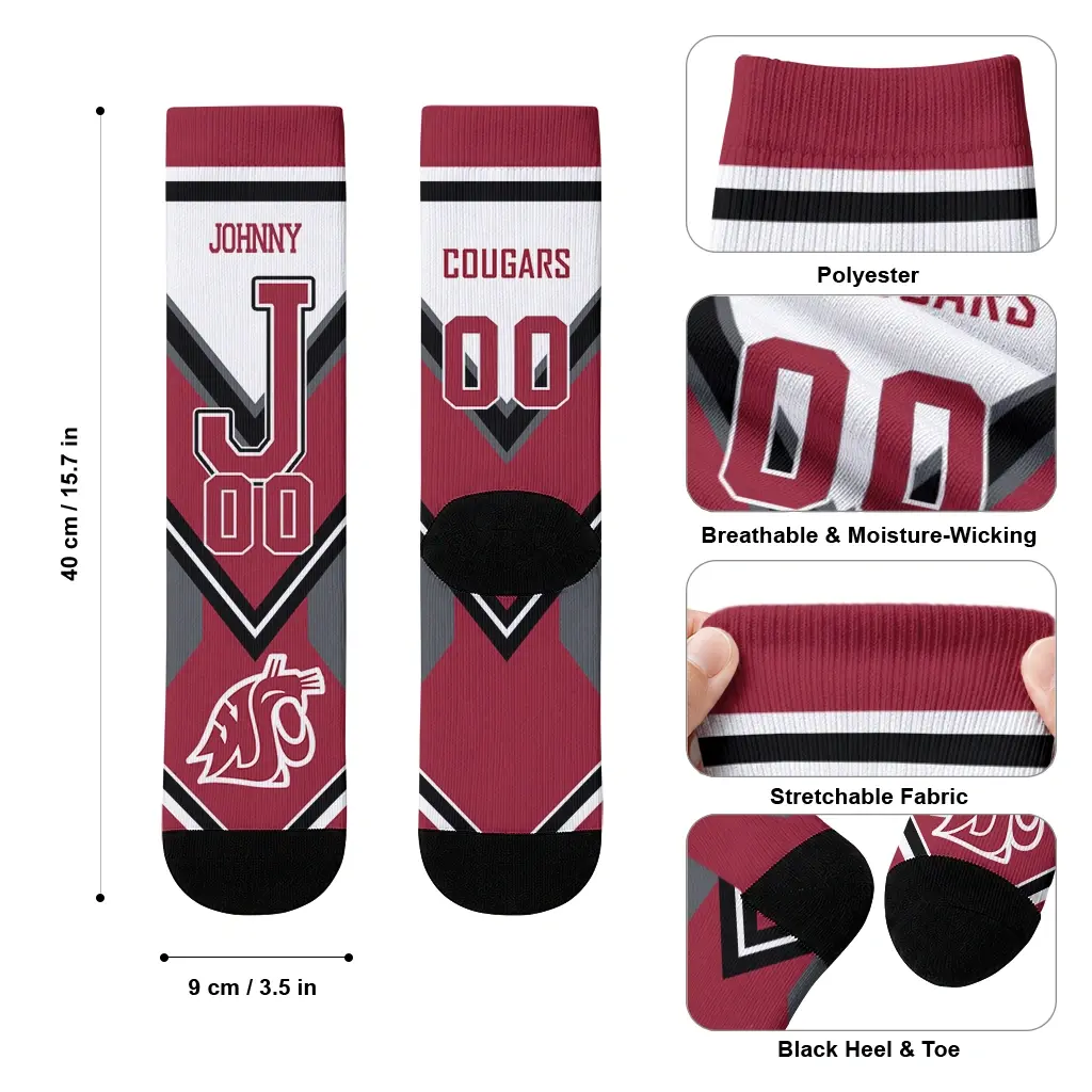 Washington State Cougars Socks Custom Arrow Blocks Crimson High Quality Washington State Cougars Socks Custom Arrow Blocks Crimson High Quality