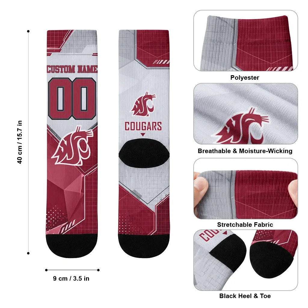 Washington State Cougars Socks Custom Geometric Tech Crimson High Quality Washington State Cougars Socks Custom Geometric Tech Crimson High Quality