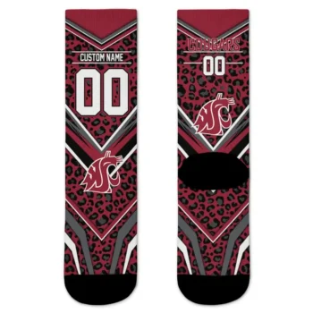 Washington State Cougars Socks Custom Leopard Print Crimson Black Best Selling