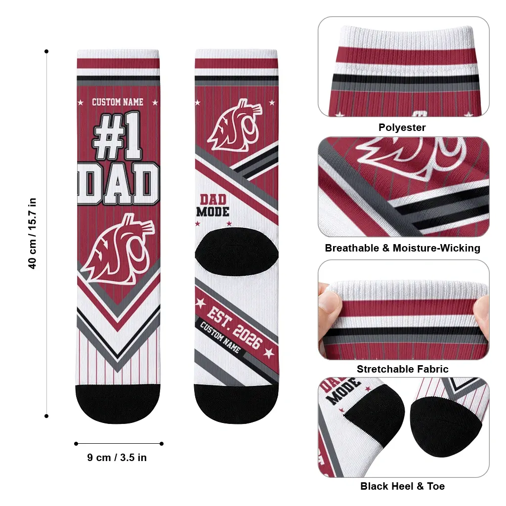 Washington State Cougars Socks Custom Pinstripe Chevron Crimson White High Quality Washington State Cougars Socks Custom Pinstripe Chevron Crimson White High Quality