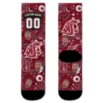 Washington State Cougars Socks Custom Scattered Icons Crimson Best Selling