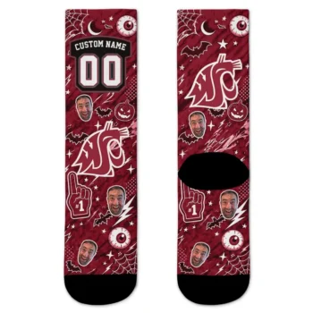 Washington State Cougars Socks Custom Scattered Icons Crimson Best Selling