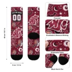 Washington State Cougars Socks Custom Scattered Icons Crimson Best Selling