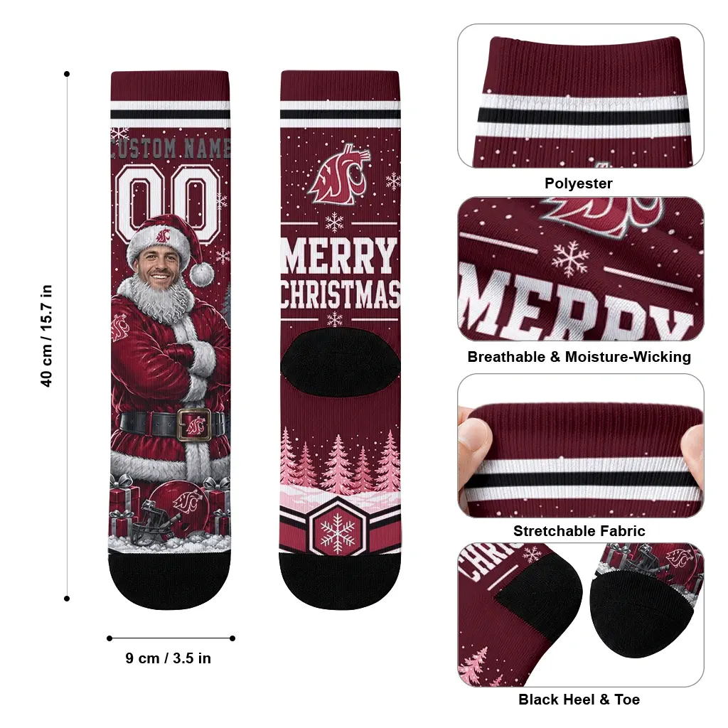 Washington State Cougars Socks Custom Snowy Scene Crimson White High Quality Washington State Cougars Socks Custom Snowy Scene Crimson White High Quality