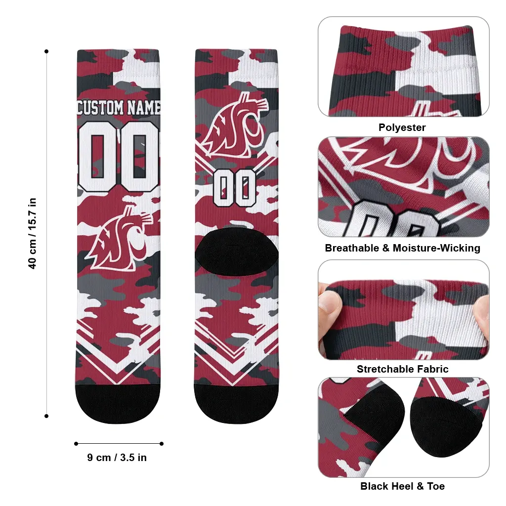Washington State Cougars Socks Custom Woodland Camo Crimson High Quality Washington State Cougars Socks Custom Woodland Camo Crimson High Quality