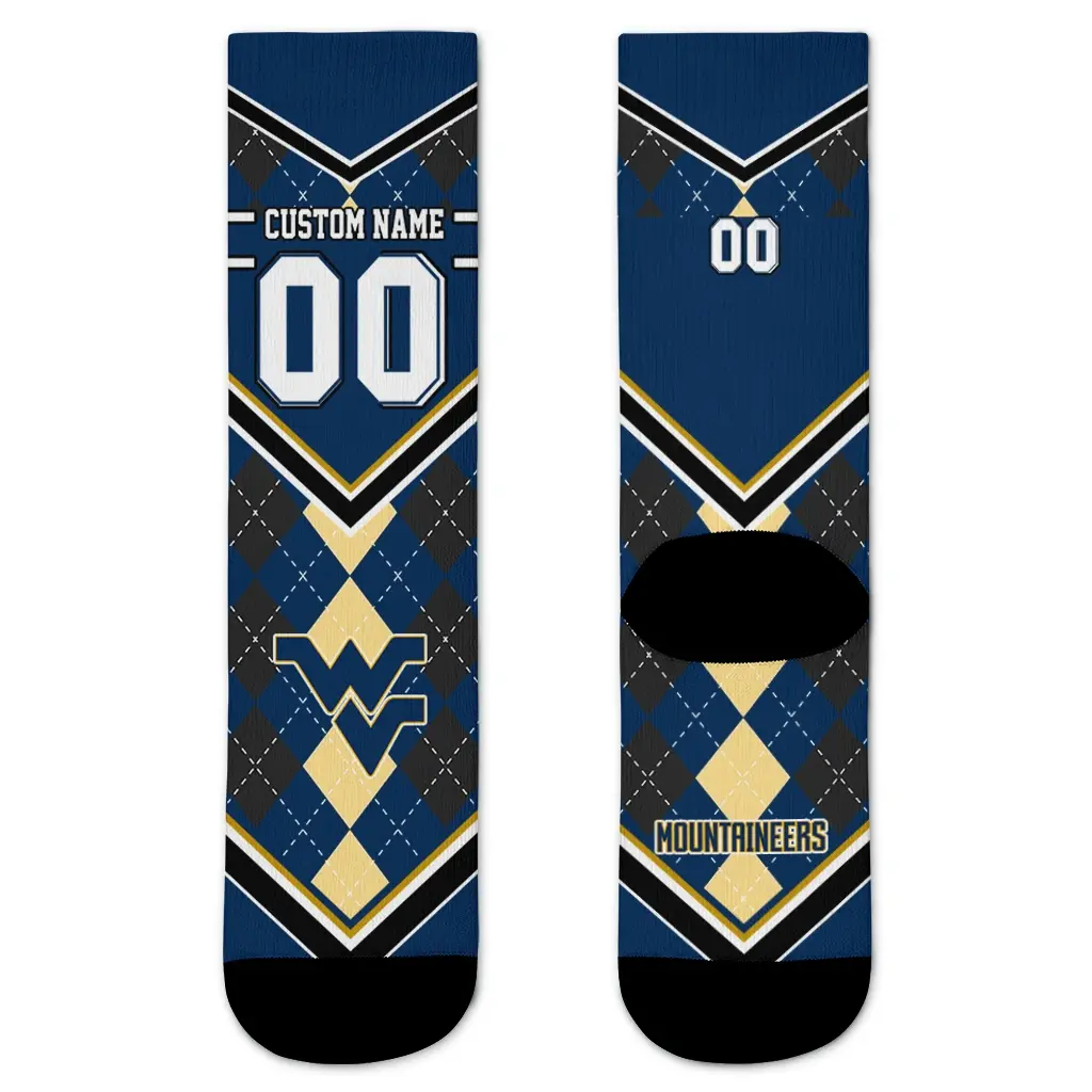 West Virginia Mountaineers Socks Custom Argyle Pattern Blue Best Selling West Virginia Mountaineers Socks Custom Argyle Pattern Blue Best Selling