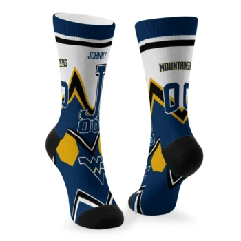 West Virginia Mountaineers Socks Custom Arrow Blocks Blue Fashion Forward