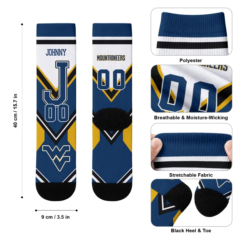 West Virginia Mountaineers Socks Custom Arrow Blocks Blue High Quality West Virginia Mountaineers Socks Custom Arrow Blocks Blue High Quality