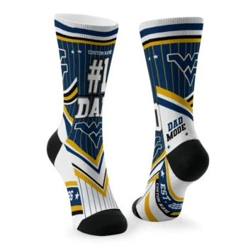 West Virginia Mountaineers Socks Custom Pinstripe Chevron Blue White Fashion Forward
