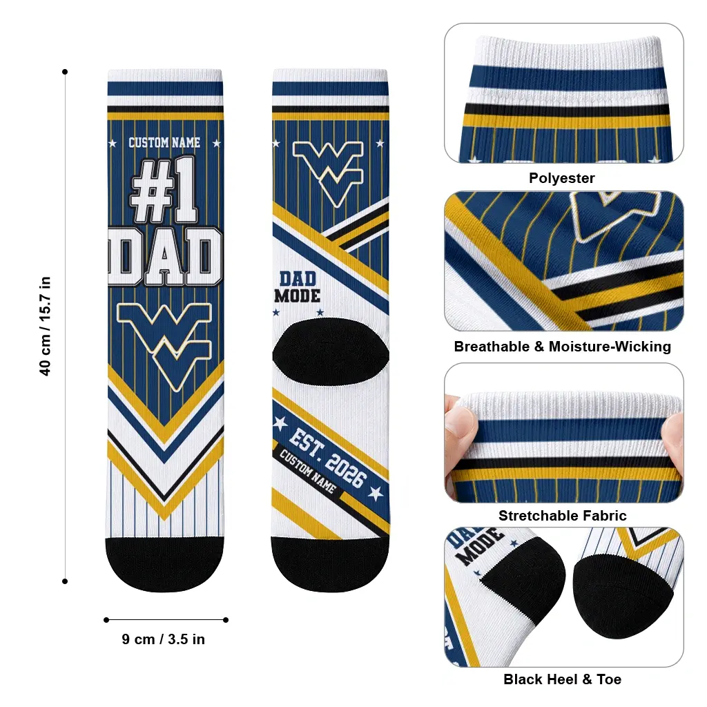 West Virginia Mountaineers Socks Custom Pinstripe Chevron Blue White High Quality West Virginia Mountaineers Socks Custom Pinstripe Chevron Blue White High Quality