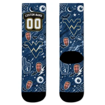 West Virginia Mountaineers Socks Custom Scattered Icons Blue Best Selling