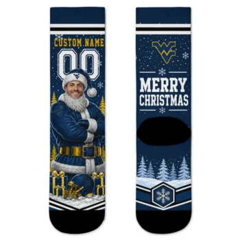 West Virginia Mountaineers Socks Custom Snowy Scene Blue White Best Selling