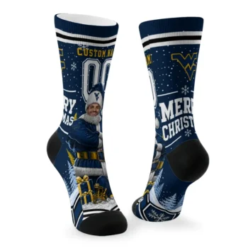 West Virginia Mountaineers Socks Custom Snowy Scene Blue White Fashion Forward